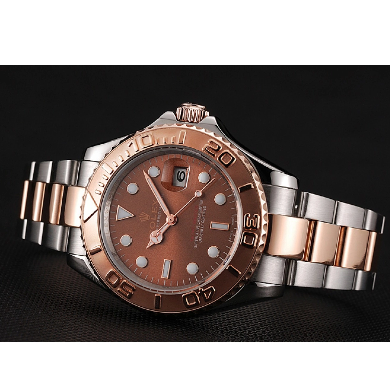 Aaa replica Stainless Master Rolex Yacht Rose Bracelet 1453864 Gold Two Tone Steel Dial 0821